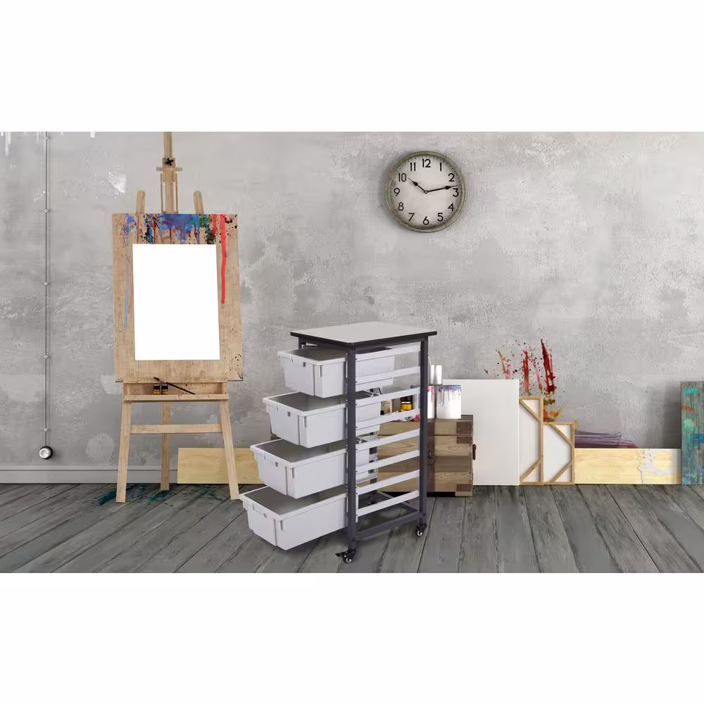 Luxor 17 in. x 20 in. Mobile Bin Storage Cart Single Row and Double Bin in Black Frame