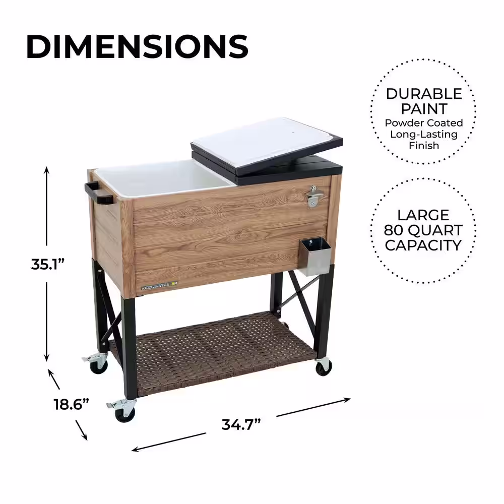PERMASTEEL 80 qt. Oak Woodgrain Style Patio Cooler with Wicker Bottom Shelf