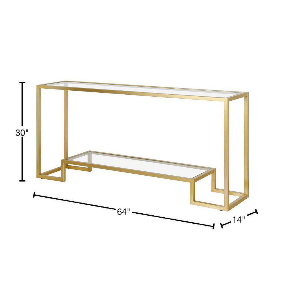 None Athena 64 in. Gold Rectangle Glass Console Table
