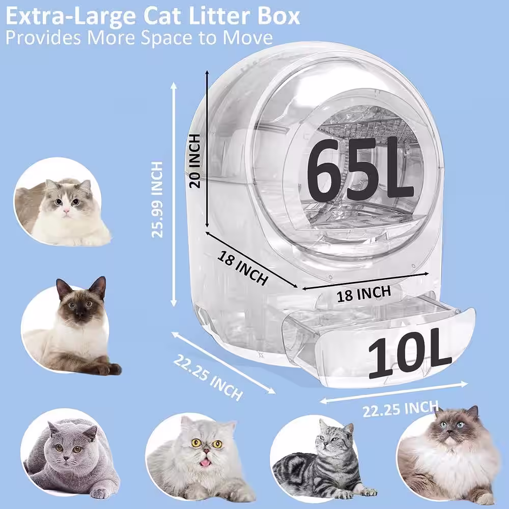 None 25 in. H Self Cleaning Cat Litter Box Automatic Cat Litter Box for Cat in White plus Blue