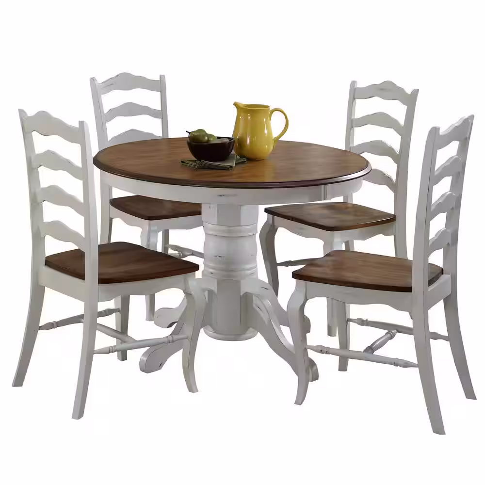 HOMESTYLES French Countryside 5-Piece Oak and Rubbed White Dining Set