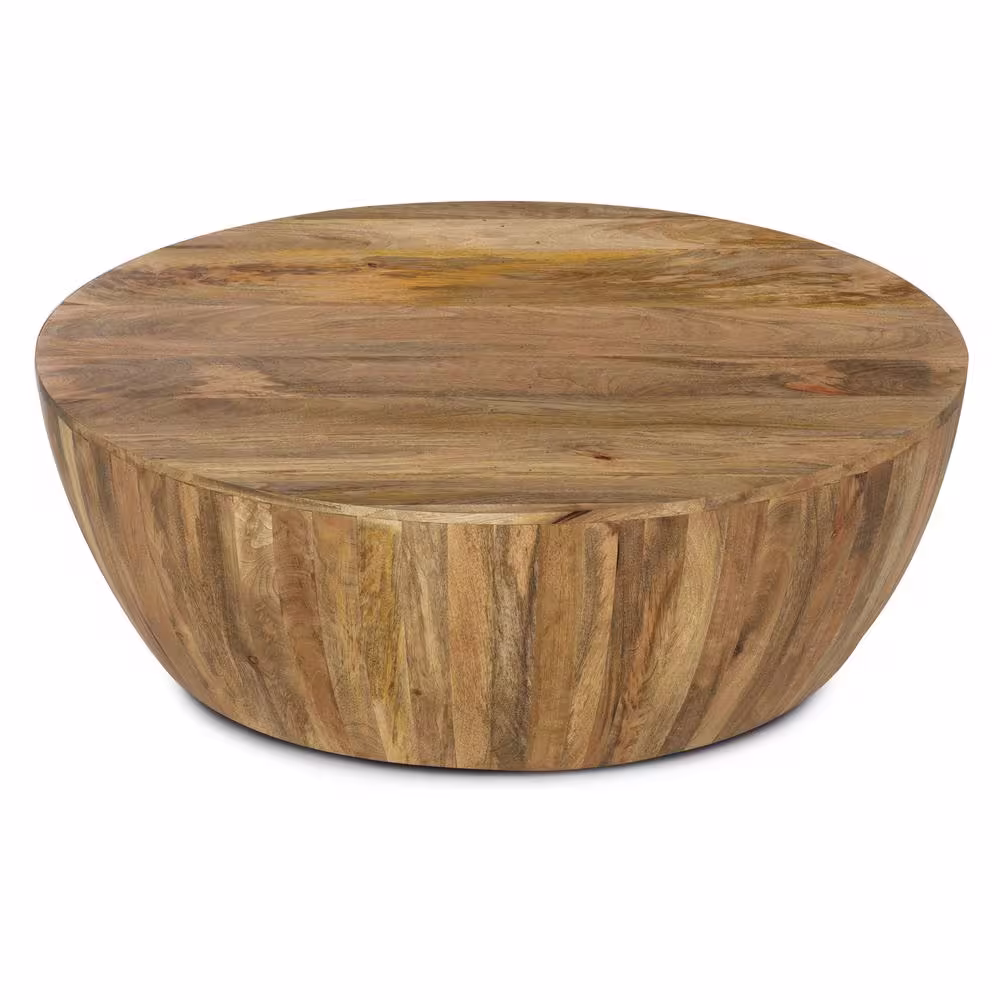 Poly and Bark Goa 36 in. Natural Medium Round Wood Coffee Table