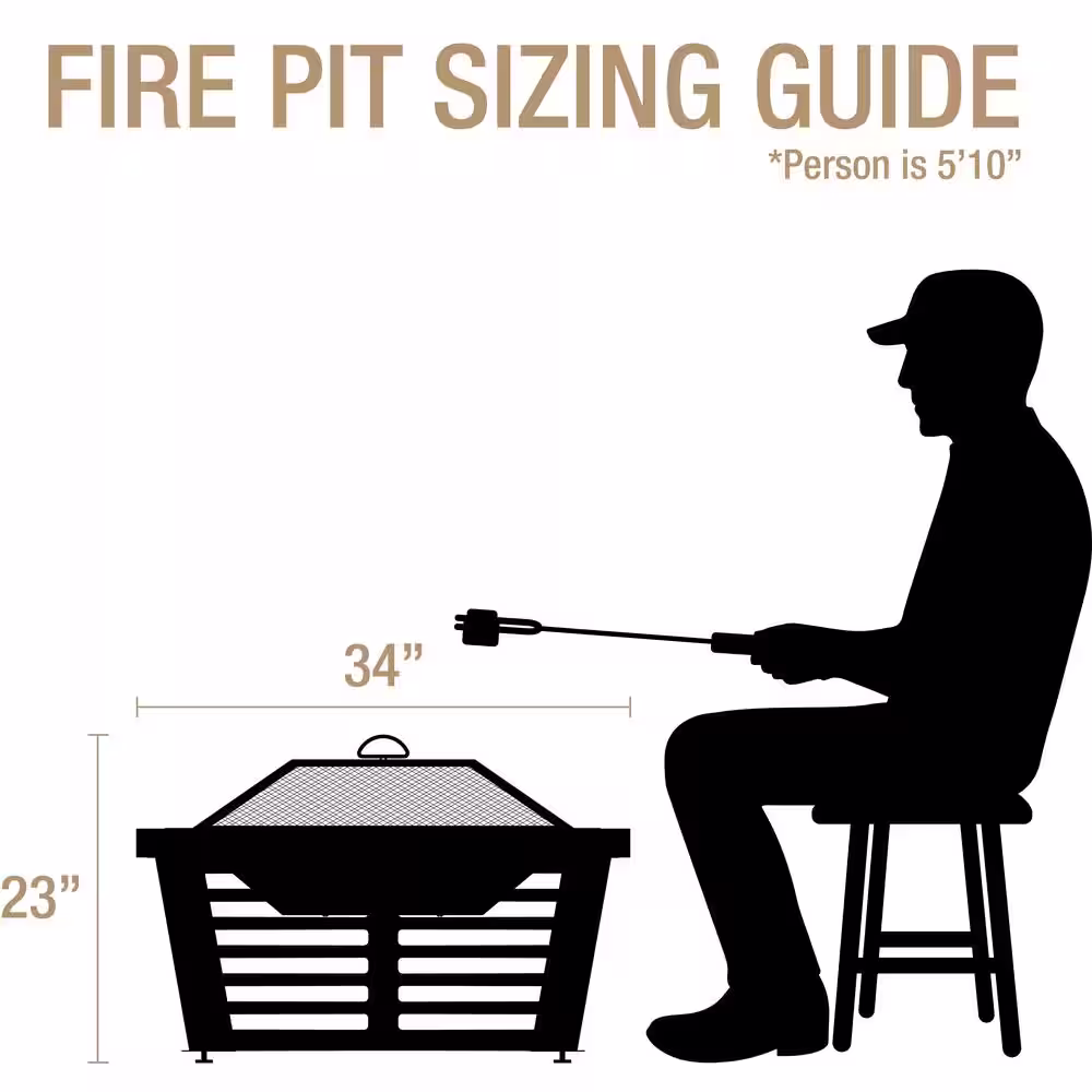 Pleasant Hearth Hudson 34 in. x 23 in. Square Steel Wood Fire Pit in Wenge with Cover