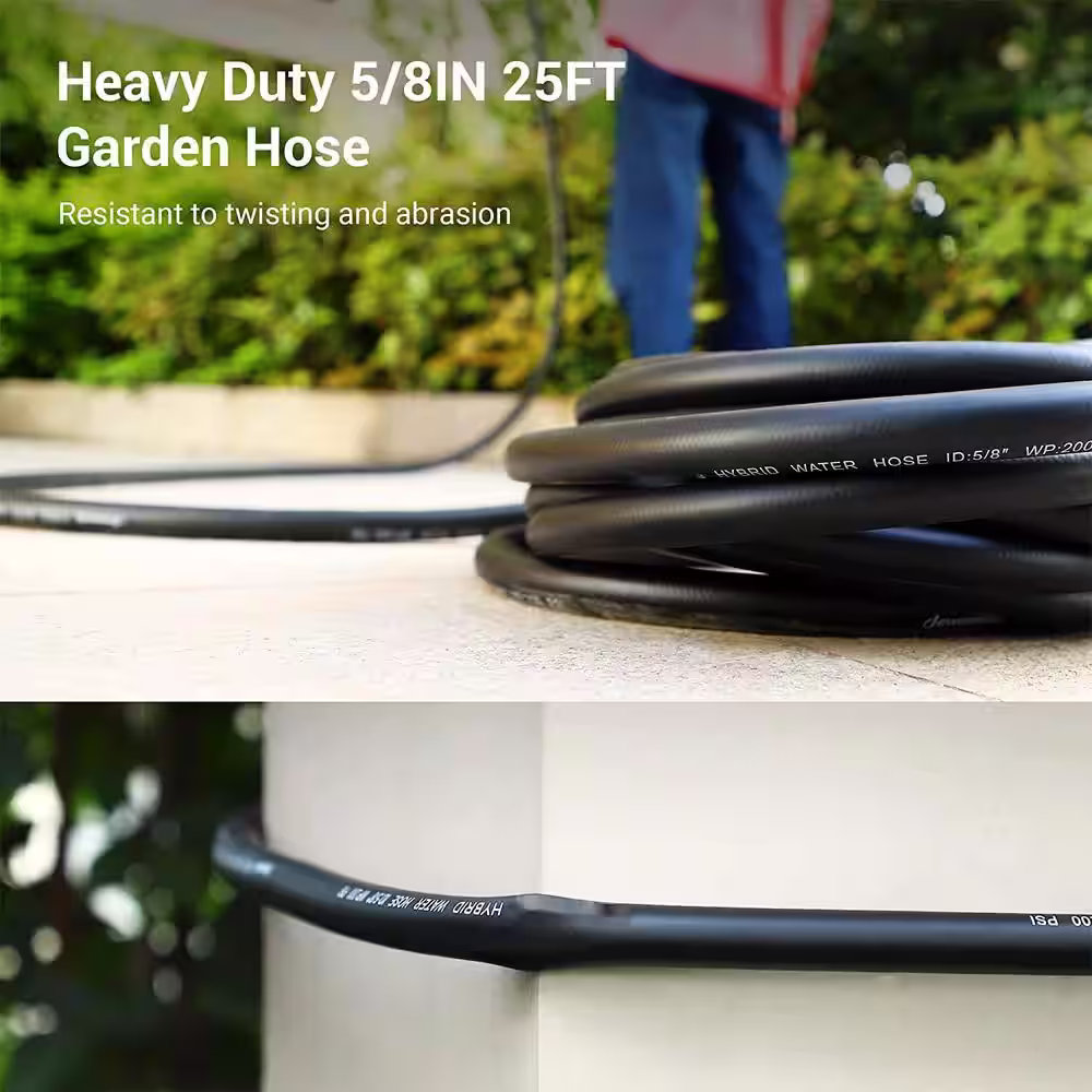 None 5/8 in. x 25 ft. Water Hose with Swivel Grip, Heavy-Duty, Lightweight, Flexible Hose, 3/4 in. Solid Fittings