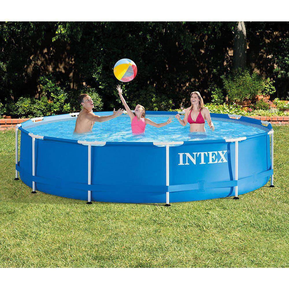 INTEX 12 Foot x 30 In. Above Ground Pool & 12 Foot Round Pool Cover