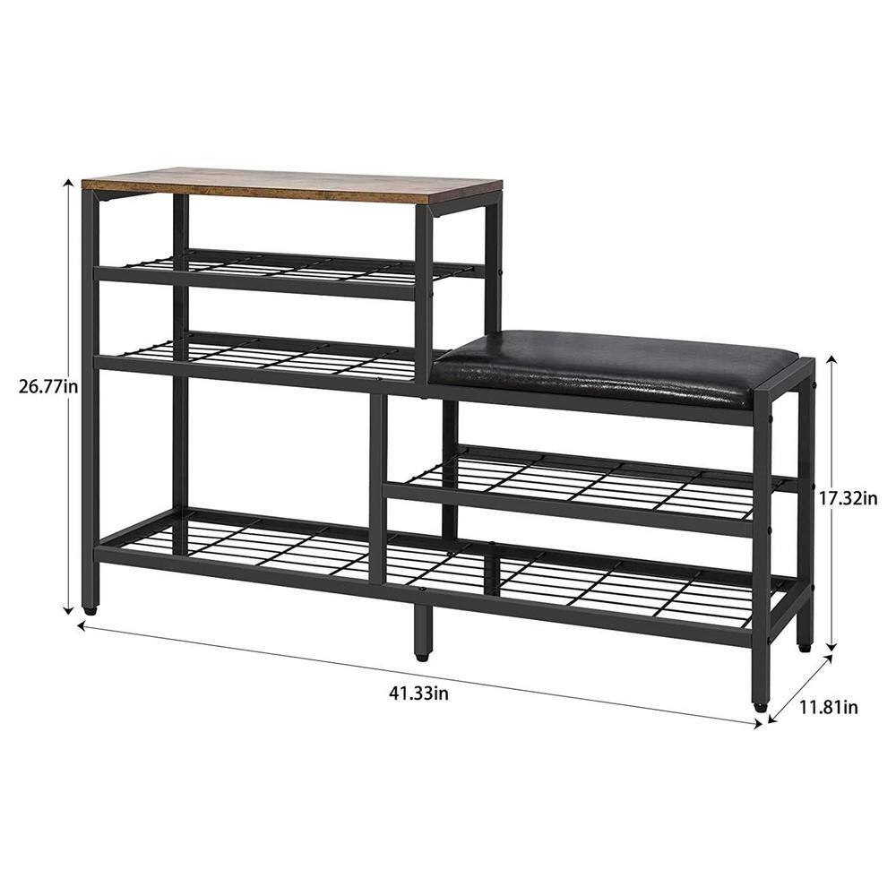 None 26.8 in. H 10-Pair Black Wood Shoe Rack