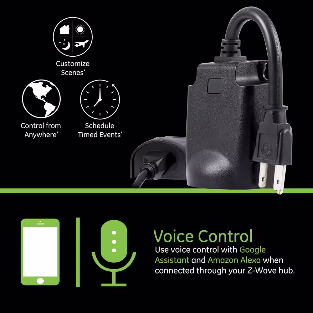 GE Enbrighten Z-Wave Plus Plug-In Outdoor Switch in Black