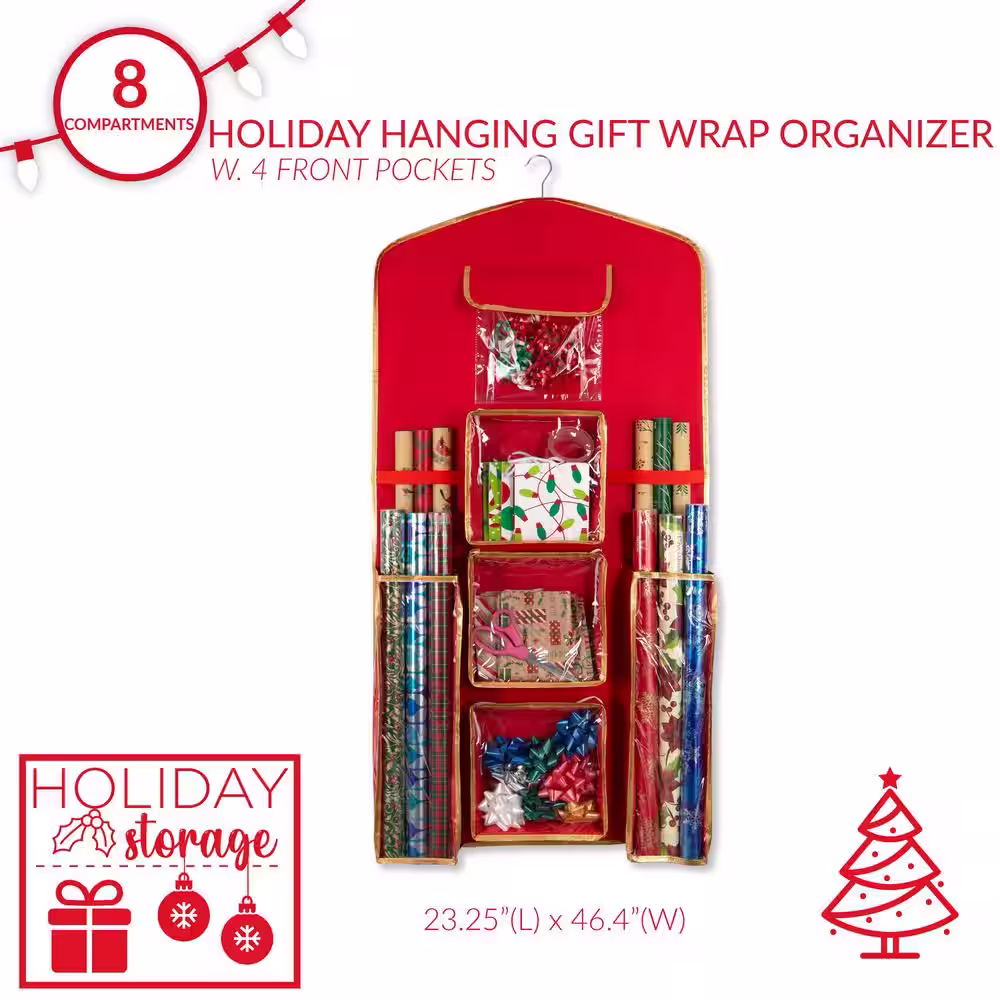 SIMPLIFY 9 Gal. 8-Compartment Hanging Holiday Gift Wrap Organizer