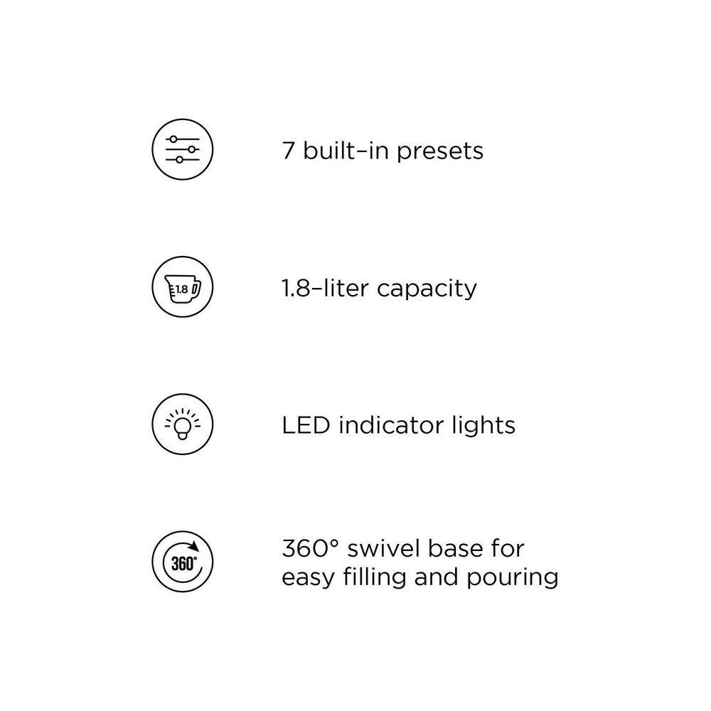 Chefman Digital Electric Glass Kettle, Matte Black, 1.8L