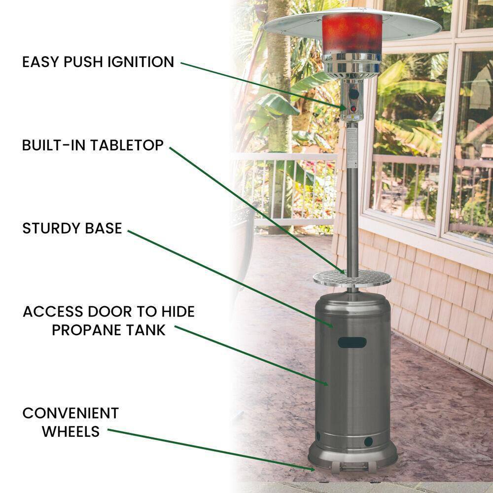 Hanover 7 ft. 48,000 BTU Stainless Steel Umbrella Propane Patio Heater with Weather-Protective Cover