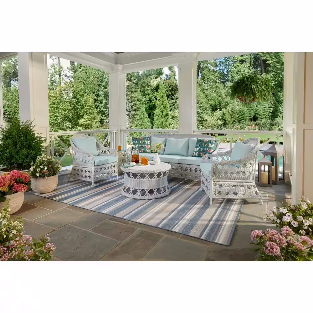 Hampton Bay Somersound 4-Piece Resin Wicker Patio Conversation Chat Set with CushionGuard Sea Breeze Cushions