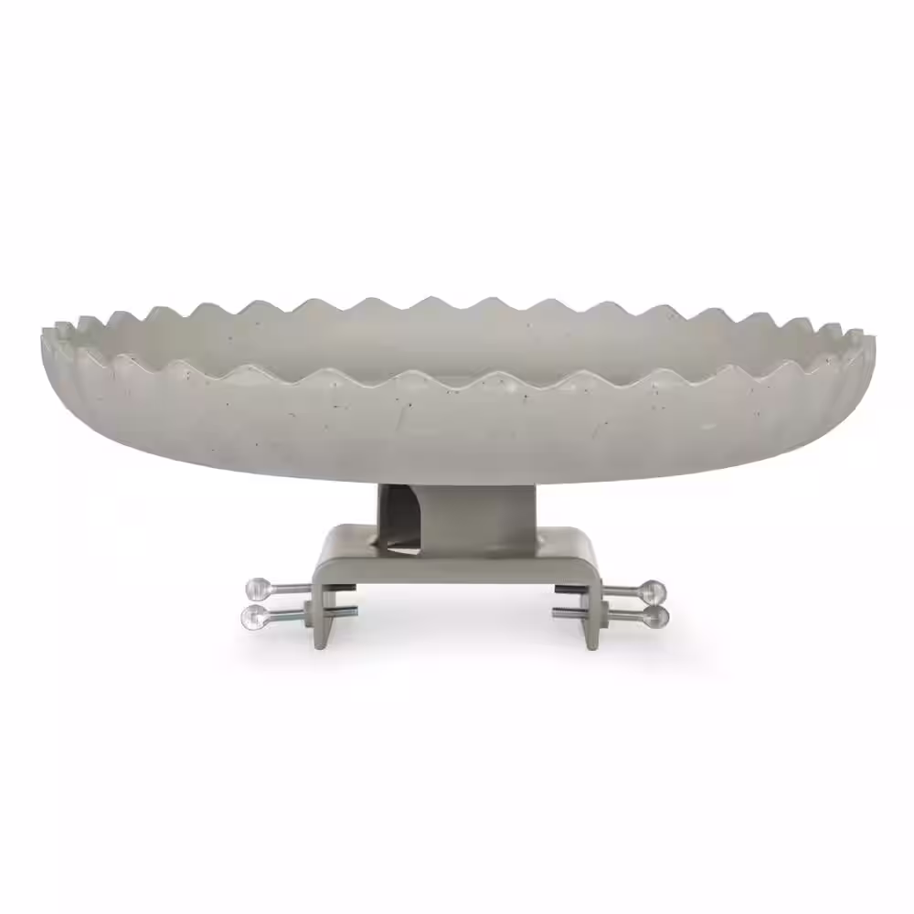None 120-Watt Outdoor Stone Scalloped Heated Birdbath with Deck Mount, Gray