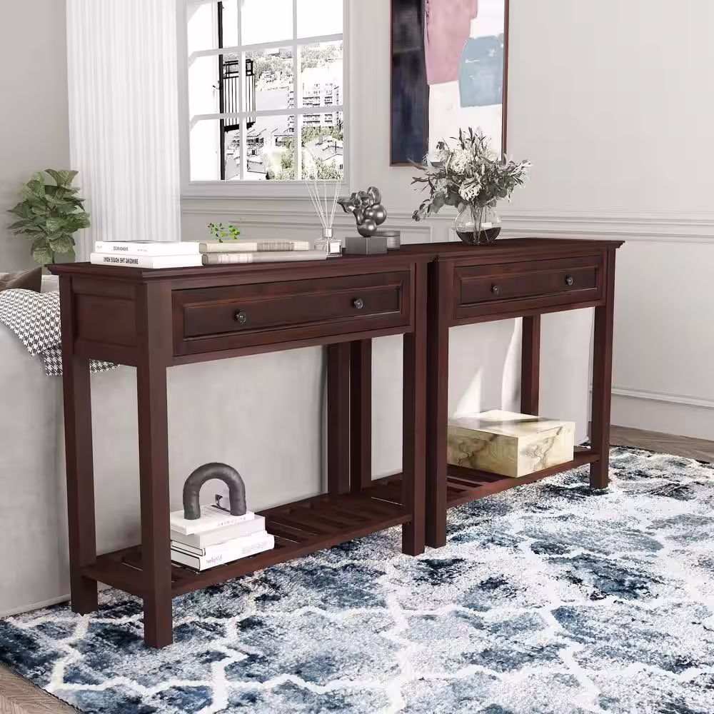 None Lockie 39.4 in. Rectangle Wood Console Table with 1-Drawer