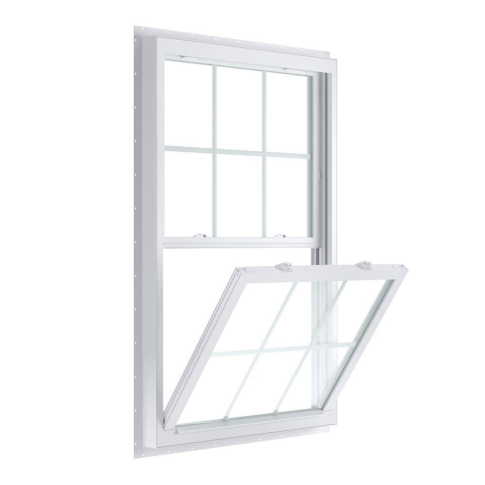 American Craftsman 35.75 in. x 54 in. 70 Series Low-E Argon PS Glass Double Hung White Vinyl Fin Window with Grids, Screen Incl