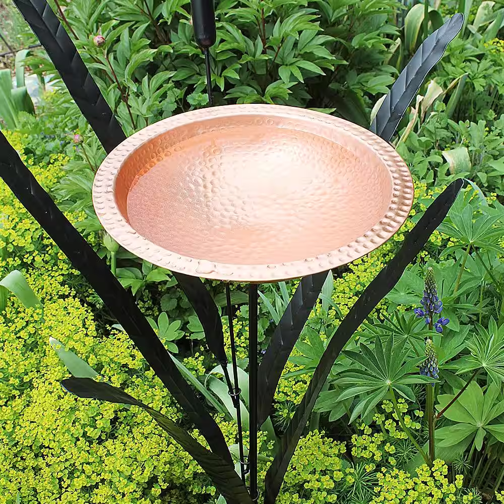 Achla Designs 50 in. Tall Copper Single Cattail Birdbath with 1 Bowl and Stake