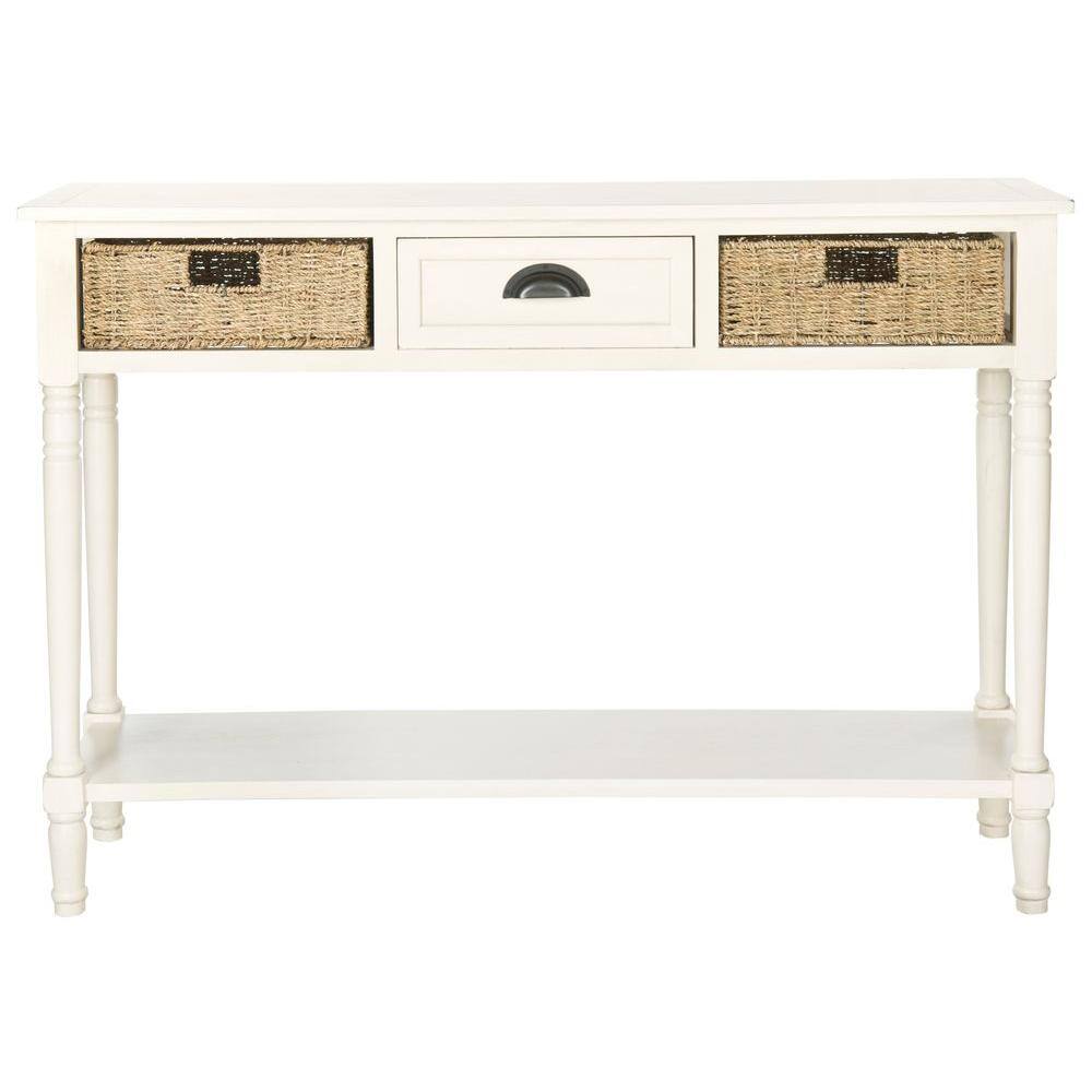 SAFAVIEH Winifred 45 in. 3-Drawer White Wood Console Table