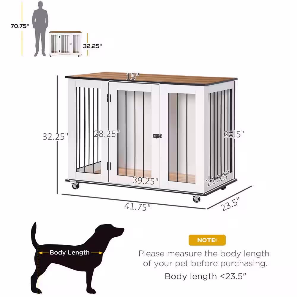 PawHut Modern Dog Crate End Table with Easy to Clean Surface, Large Dog Crate Furniture on Wheels