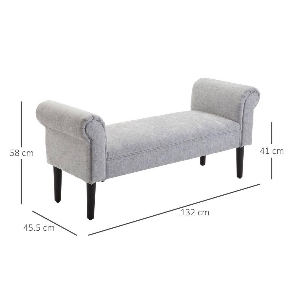 HOMCOM Light Grey Polyester Armrest Ottoman Bench 23 in. x 52 in. x 18 in.