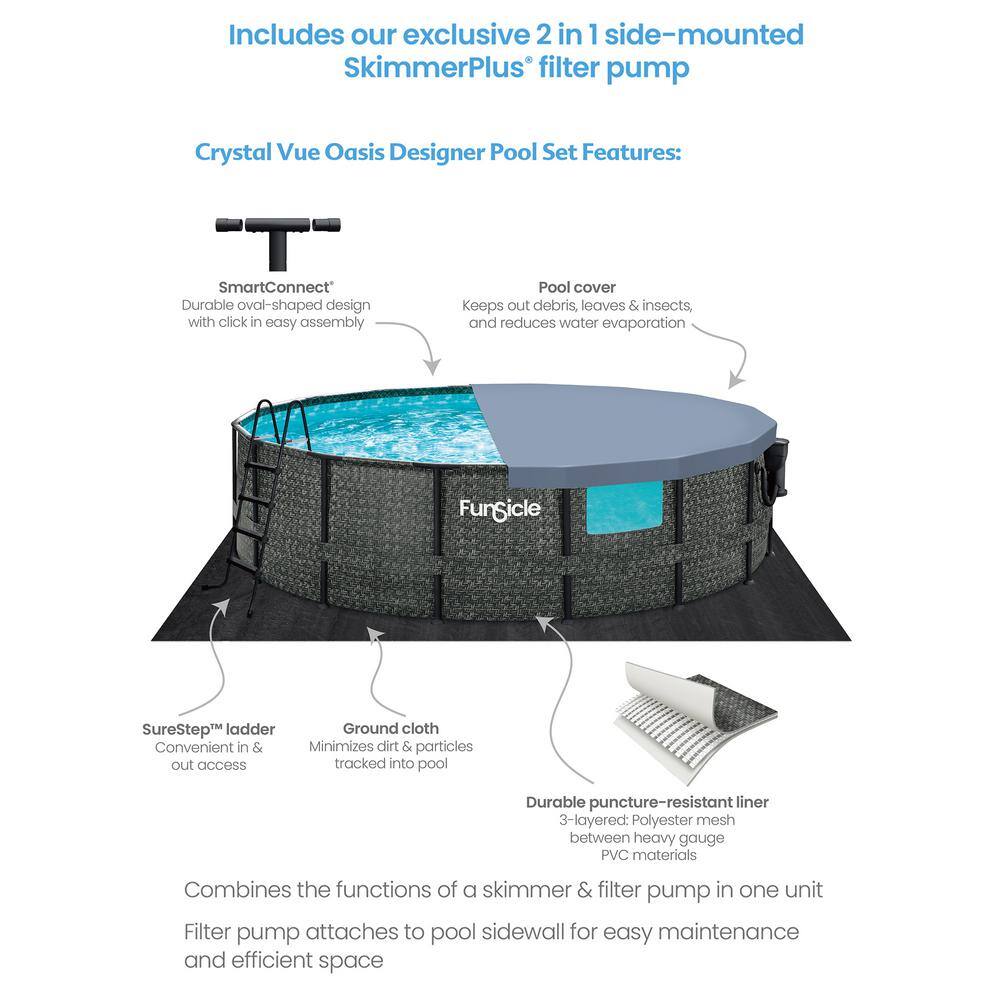 None 16 ft. Round 48 in. Deep Crystal Vue Oasis Metal Frame Swimming Pool, Dark Herringbone