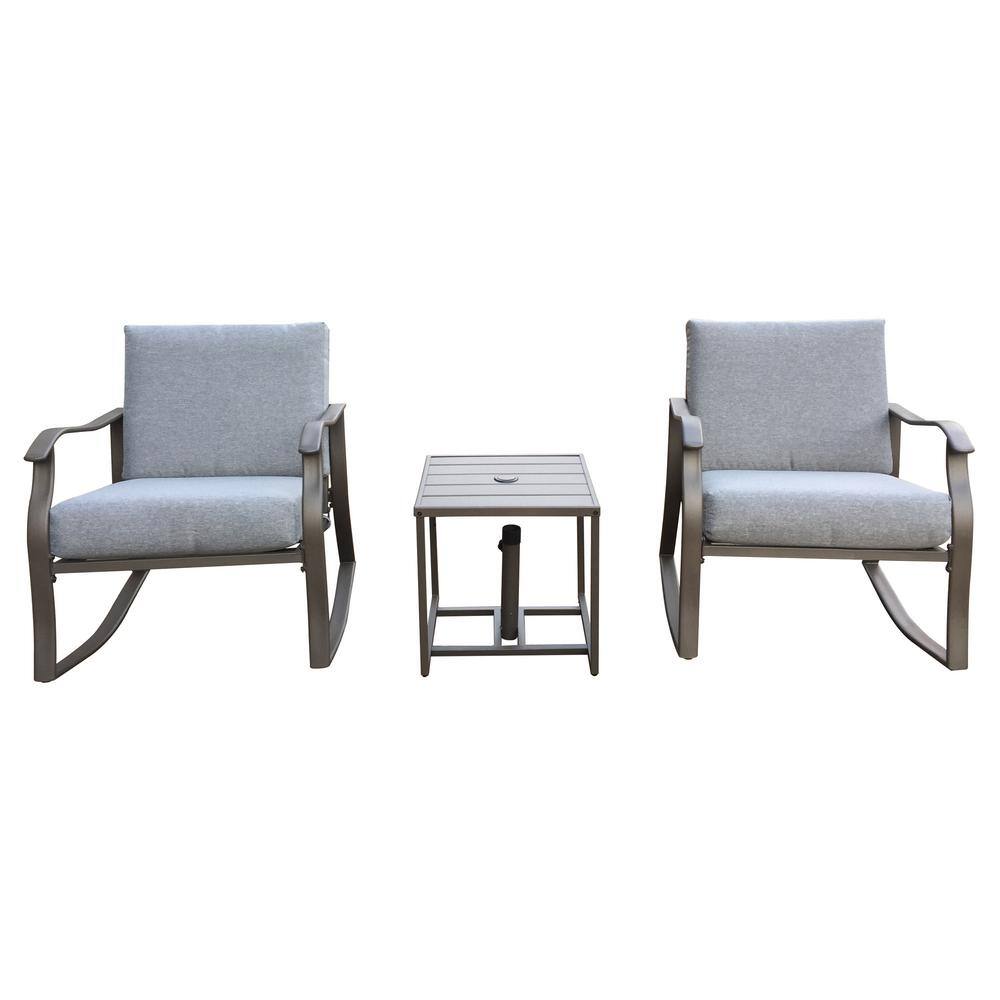 Afoxsos Gray 3-Piece Metal Outdoor Bistro Set with Gray Cushions