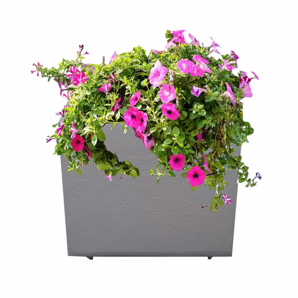 Oakland Living Modern 35 in. Grey Square Cast Aluminum Metal Bird Bath and Planter Vase Combo