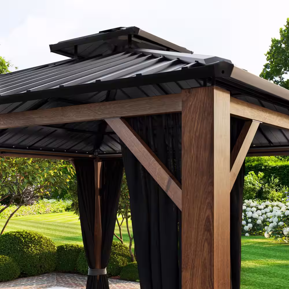Hanover Wyatt 11 ft. x 11 ft. Steel Hard Top Gazebo with Curtains