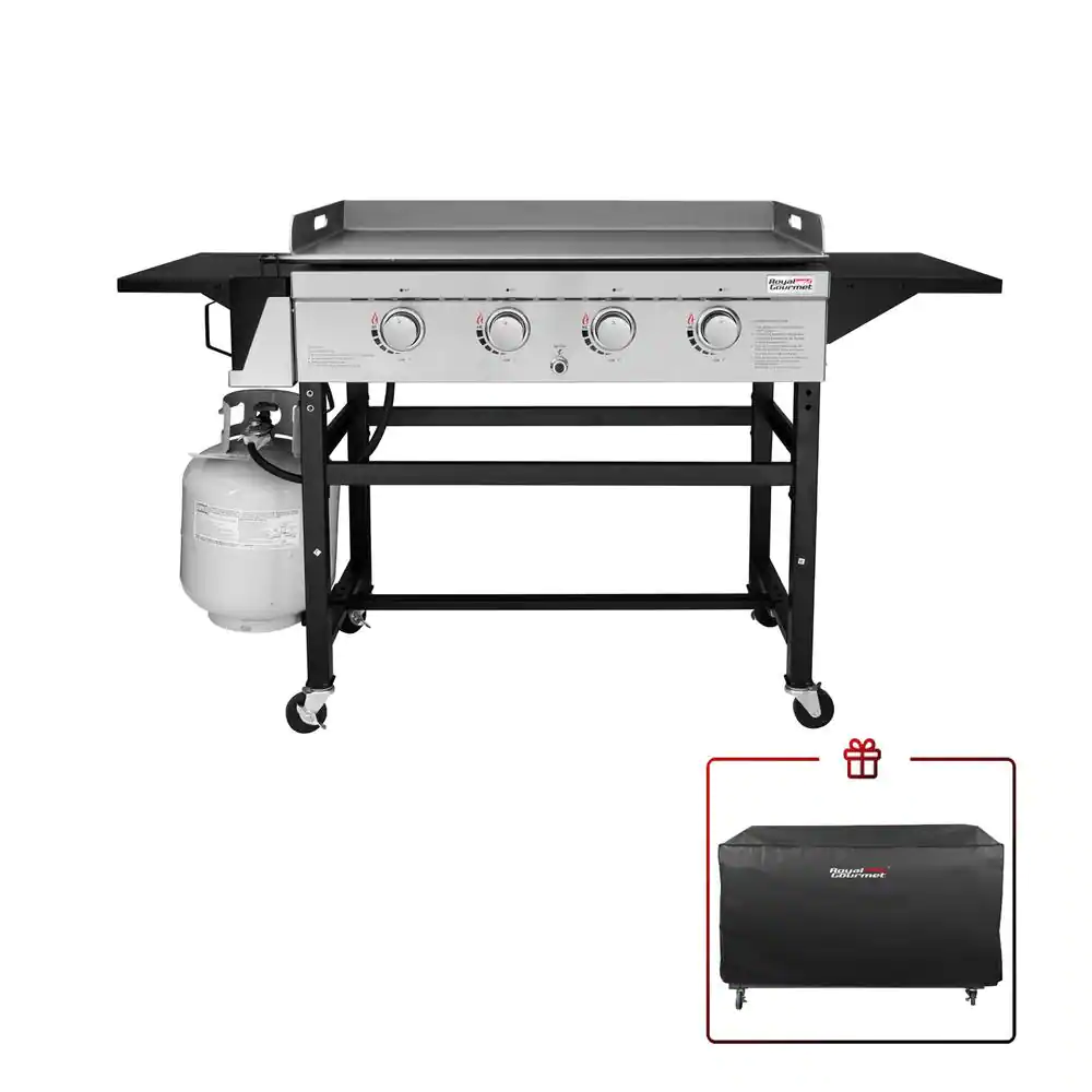 Royal Gourmet 4-Burner Gas Griddle with a Cover in Steel