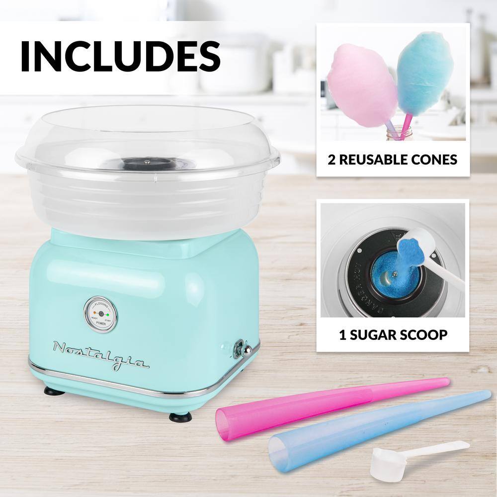 Nostalgia Retro Series Aqua Electric Cotton Candy Maker with 2-Reusable Cotton Candy Cones
