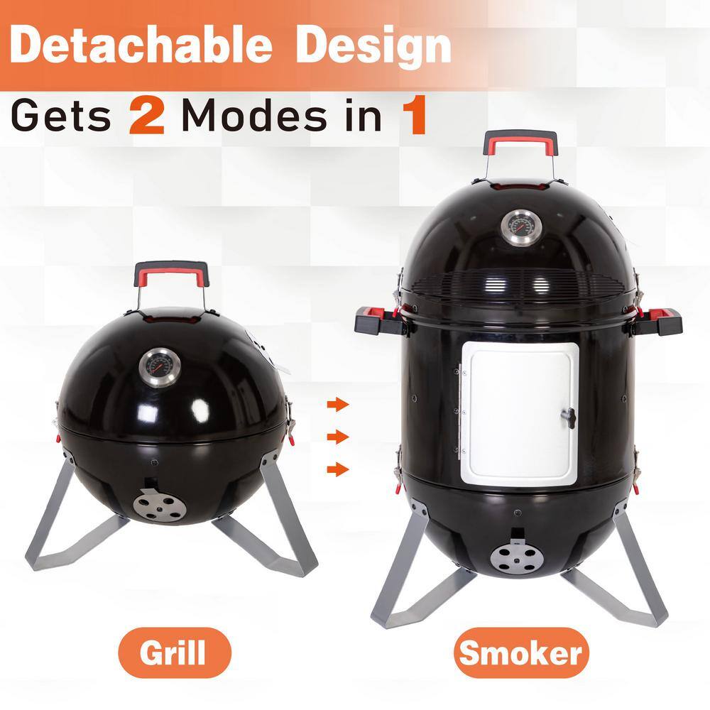 None 18 in. Charcoal Smoker in Black with Thermometer and Meat Probe