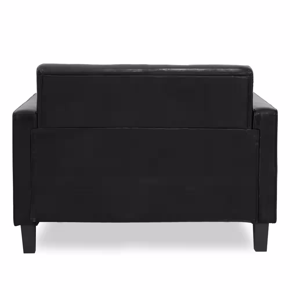 Furinno Brive 54.1 in. Black Tufted Faux Leather 2-Seater Loveseat with Square Arms