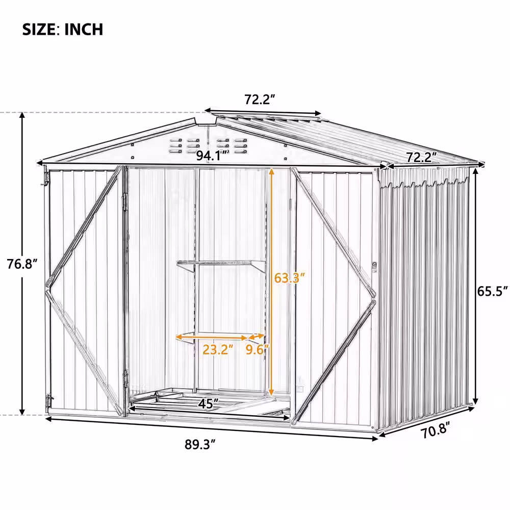 Clihome Brown 6 ft. W x 8 ft. D Metal Garden Shed Patio Storage Shed with Adjustable Shelf, Tool Cabinet with Vents (48 sq. ft.)