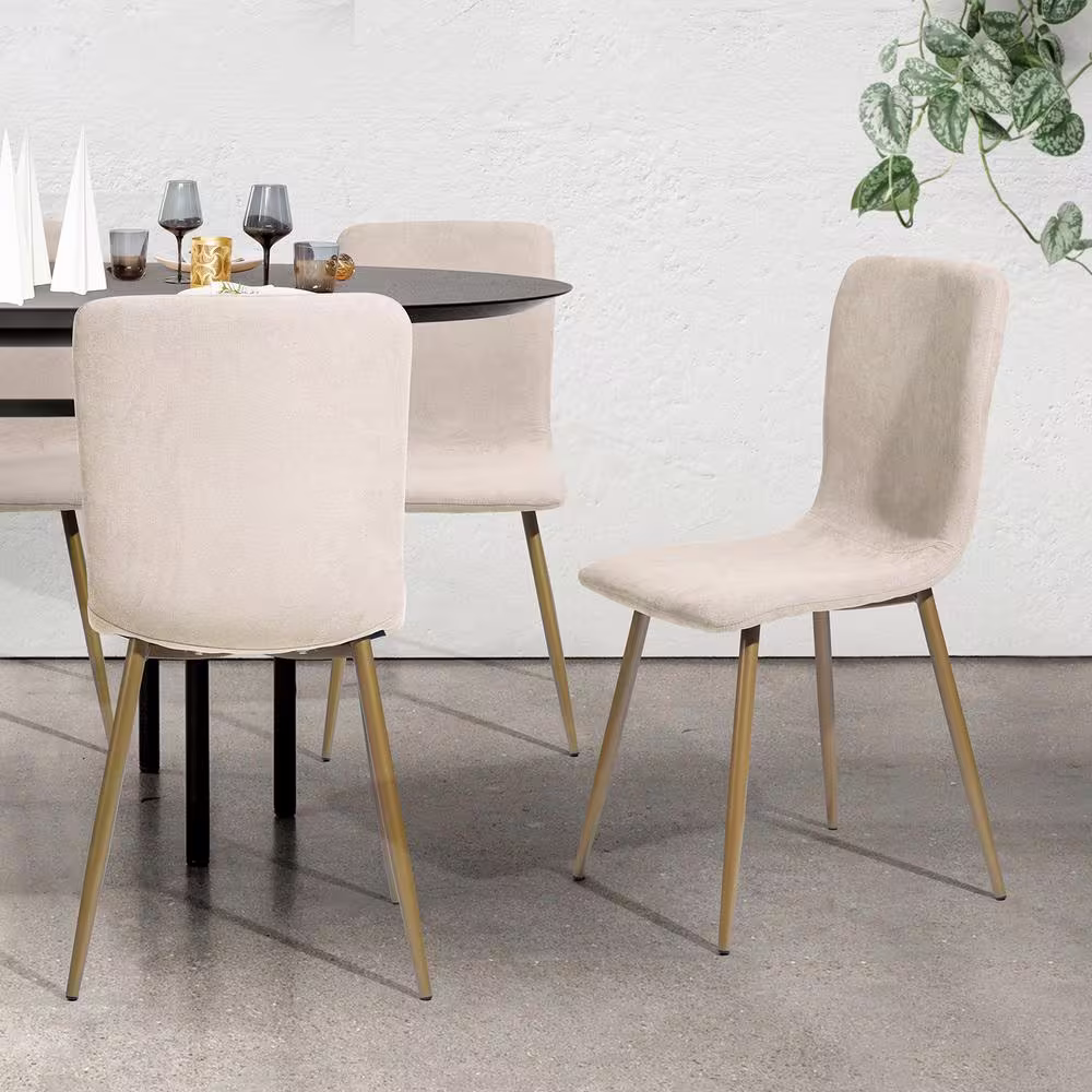 Homy Casa Scargill Beige Textured Fabric Upholstered Dining Chairs (Set of 4)