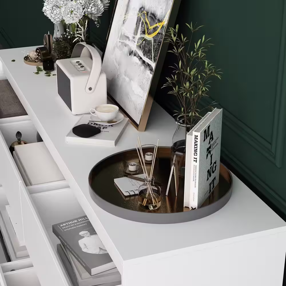 None 9-Drawer White Paint Finish Dresser Chest of Drawers 31.5 in. H x 63 in. W x 15.7 in. D