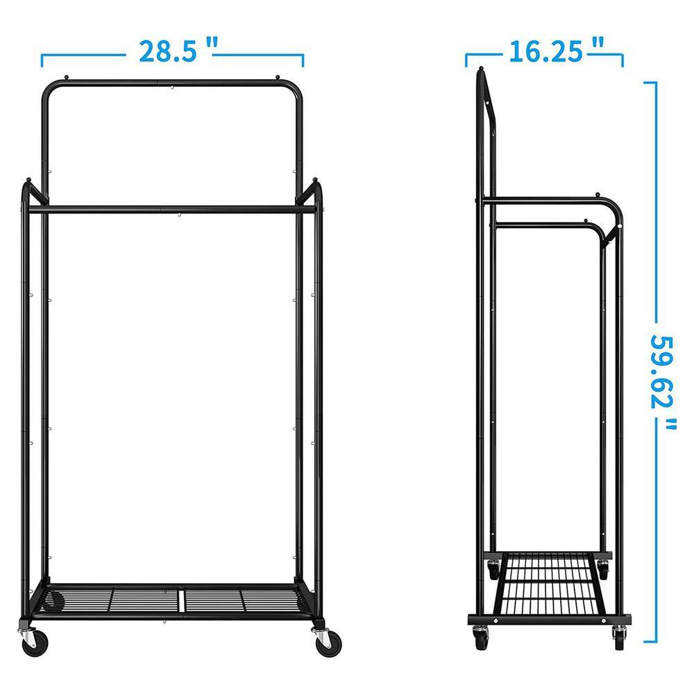 None Black Metal Garment Clothes Rack With Double Rod 29 in. W x 60 in. H