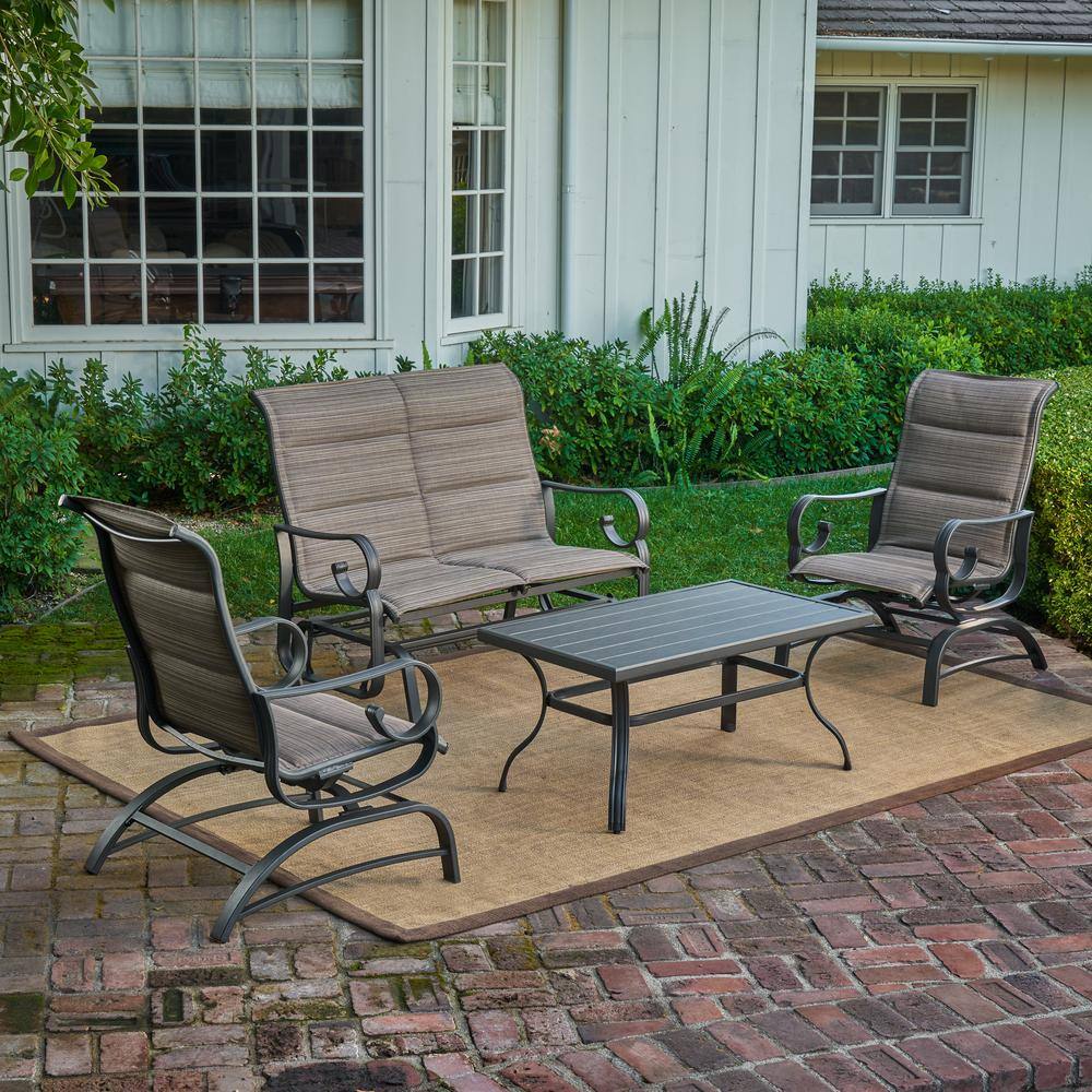Royal Garden River Oak 4-Piece Metal Patio Conversation Set with Padded Sling