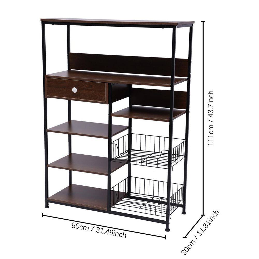 None Brown 5-Tier Metal Wood Shelving Unit (31.5 in. W x 43.7 in. H x 11.8 in. D)