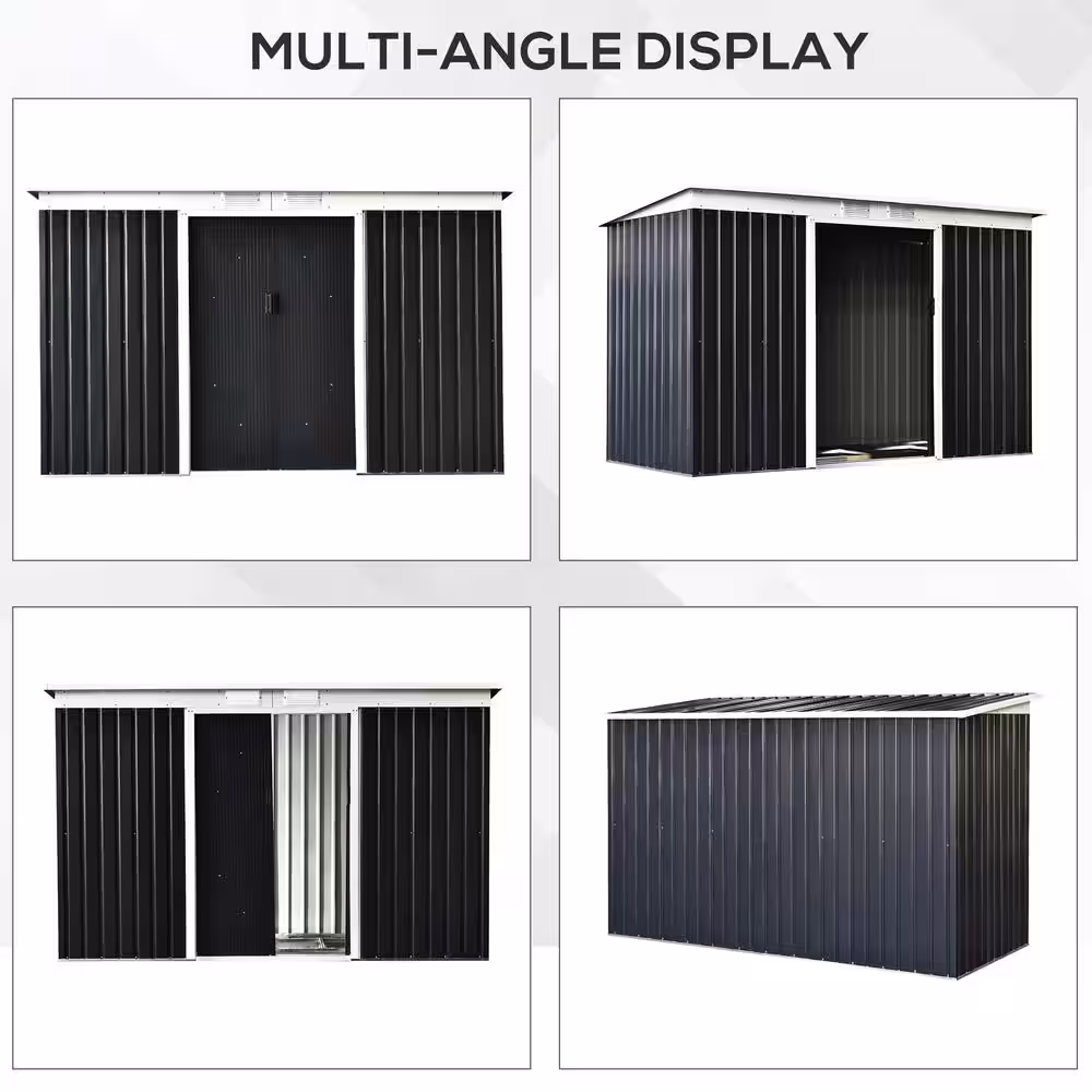 Outsunny 9 ft. W x 4 ft. D Rust-Resistant Metal Shed with Spacious Layout and Durable Frame, Grey Coverage Area (35 sq. ft.)