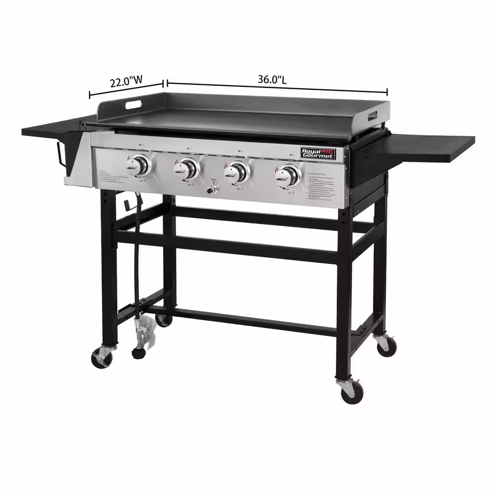 Royal Gourmet 4-Burner Gas Griddle with a Cover in Steel