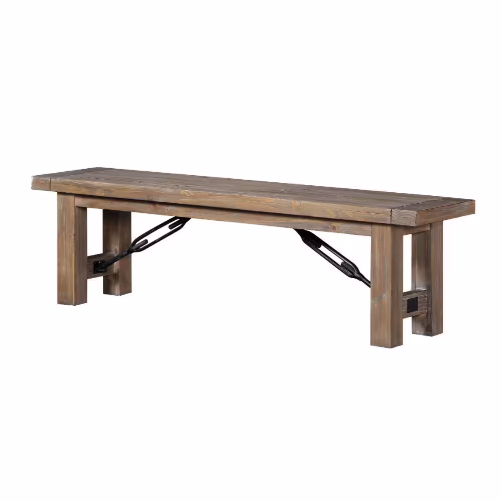 Benjara 15 in. L x 62 in. W x 18 in. H Brown Acacia Wood Bench with Thick Block Legs