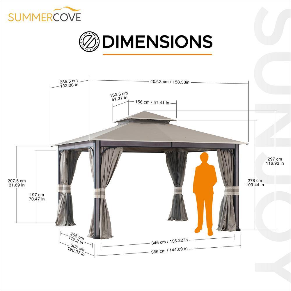Sunjoy SummerCove Roberts 11 ft. x 13 ft. 2-Tier Light Gray Gazebo