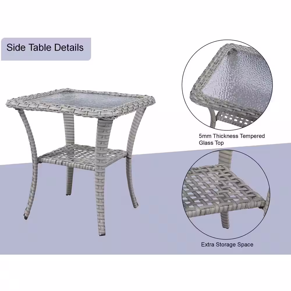 Gymojoy Carlos Grey 3-Piece Wicker Patio Conversation Set with Blue Cushions