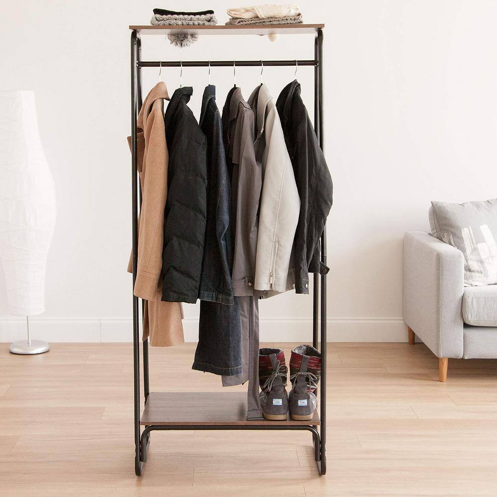 None Black Metal Garment Clothes Rack 25 in. W x 59.5 in. H