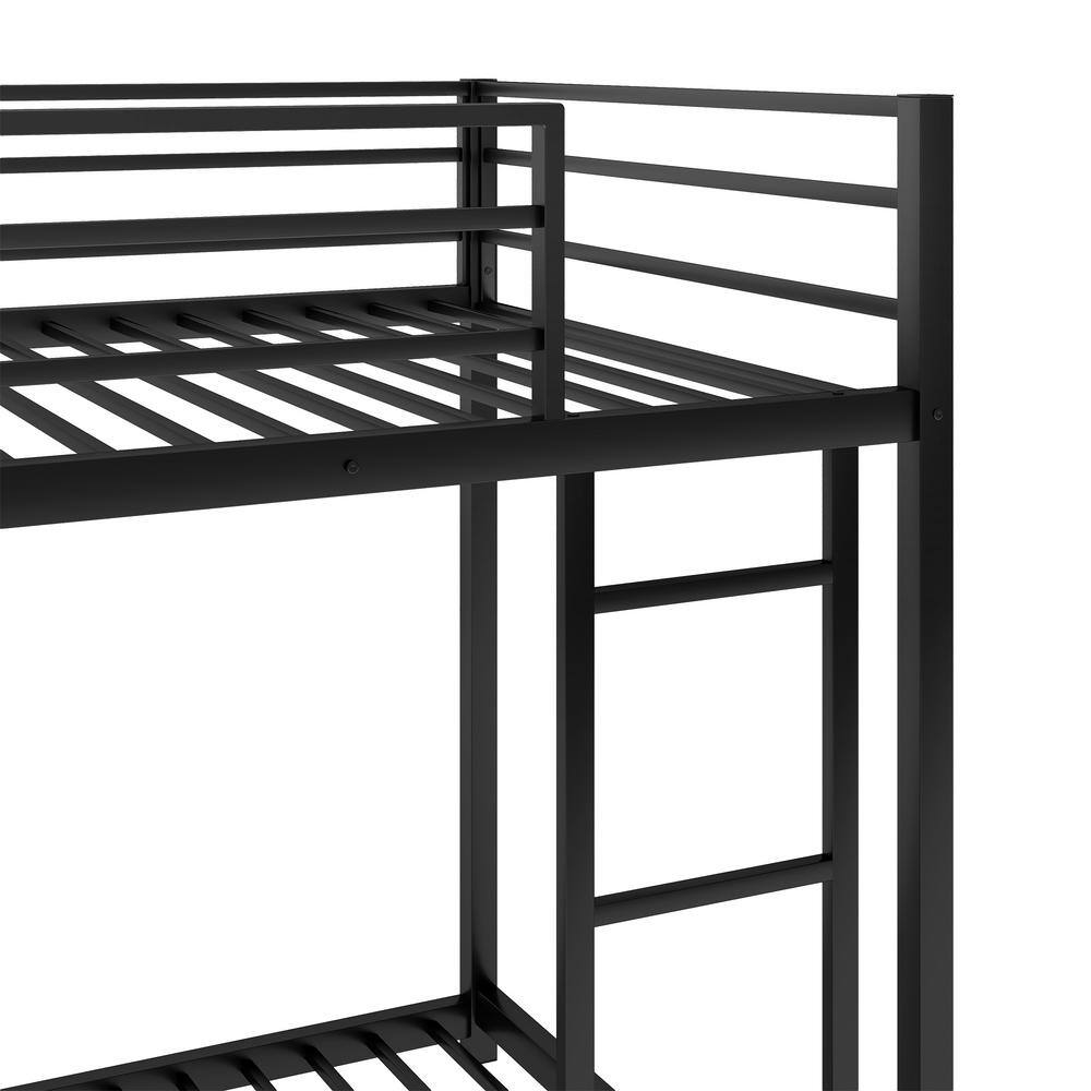Harper & Bright Designs Black Twin Over Twin Metal Low Bunk Bed with Ladder