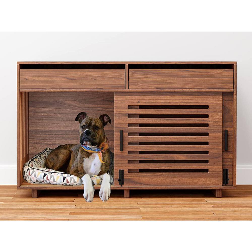 None Heavy-Duty Wooden Dog Kennel for 2 Dogs, Dog Crate Furniture with Double Slide Doors, End Table Dog House Crates