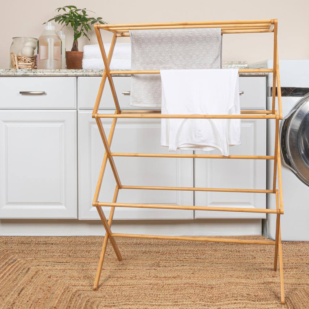 HOUSEHOLD ESSENTIALS 29.25 in. W x 42.37 in. H Bamboo X-Frame Clothes Drying Rack