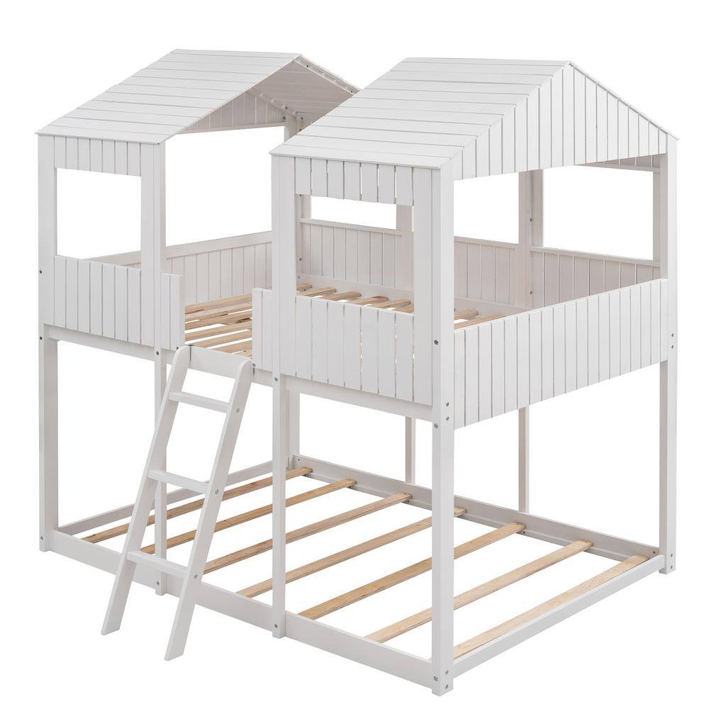 Qualler Eligia White Full Over Full House Style Bunk Bed