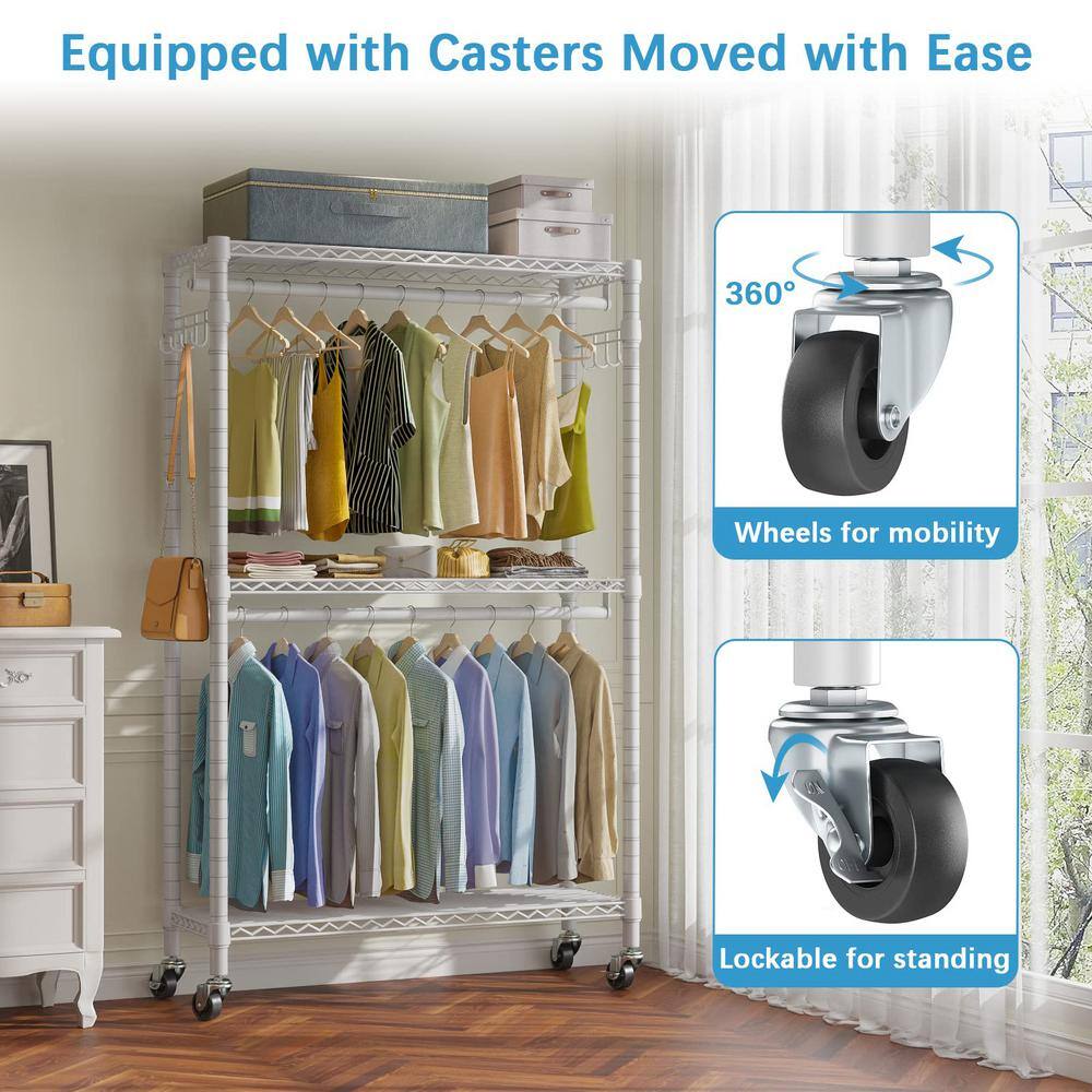 None White Metal Garment Clothes Rack with Wheels 45 in. W x 80 in. H