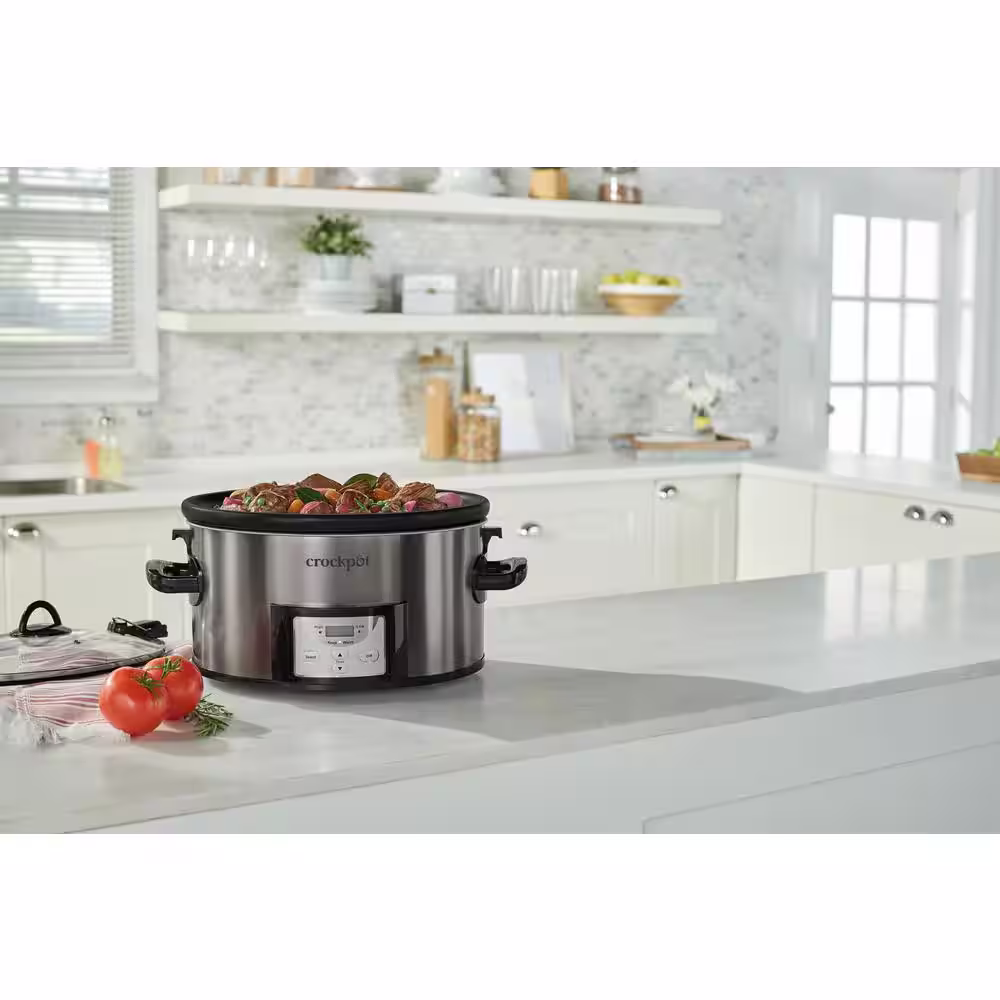 Crock-Pot 7-qt. Black and Stainless Steel Cook and Carry Digital Countdown Slow Cooker with Easy Clean