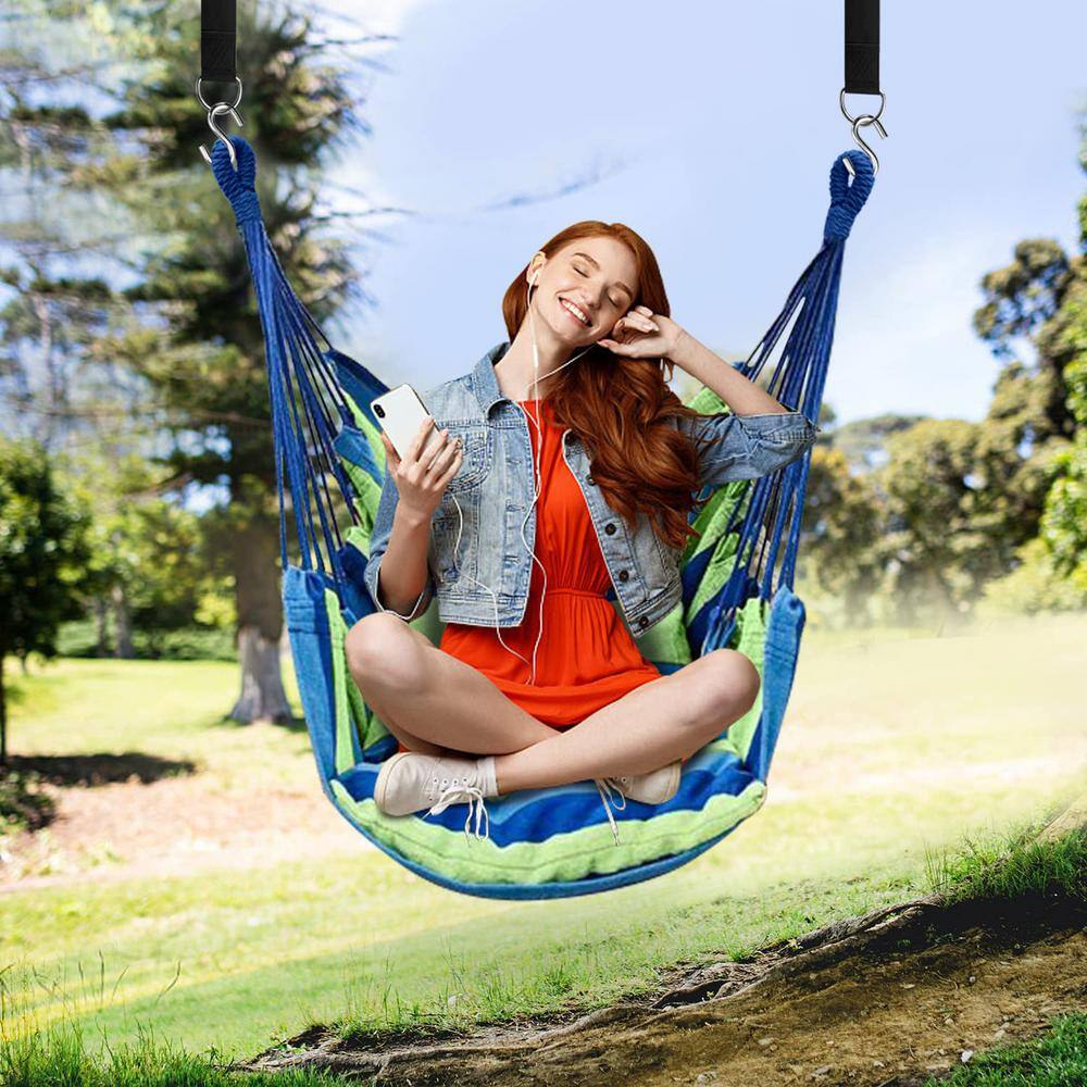 None Ourdoor Hanging Hammock Chair - Comfortable Tree Swing Chair Without Pillows 330 lbs. Weight Capacity (Green/Blue)