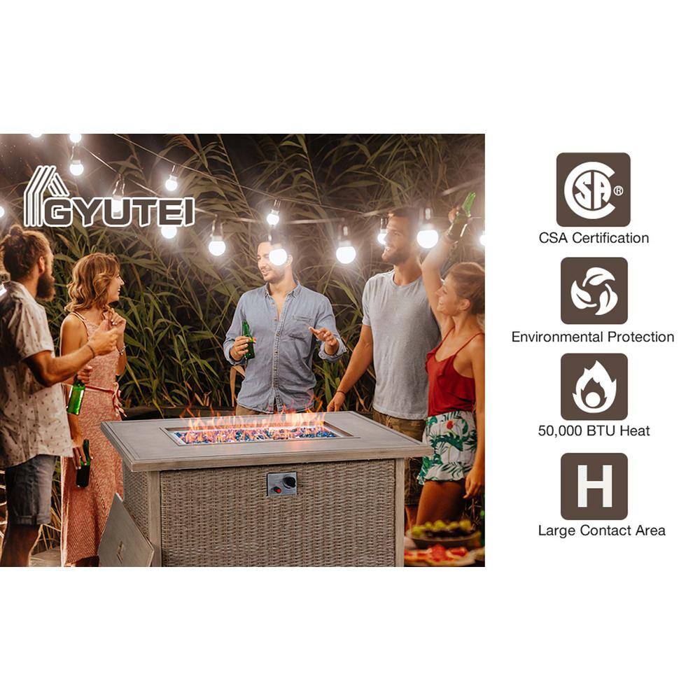 None Gray 44 in. 50000 BTU Rectangular Aluminum Tabletop Propane Outdoor Fire Pit Table for Garden Patio Lawn